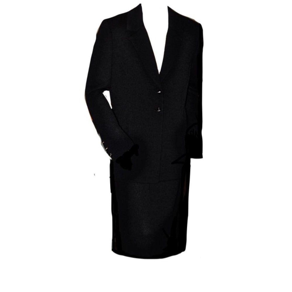 ST JOHN BASICS Marie Gray ~BLACK SANTANA KNIT SKIRT SUIT Blazer/Jacket  …